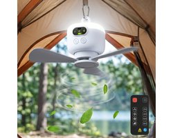 Rosnek Oplaadbare Plafondventilator met Lamp - 8000mAh Campingventilator - Draadloze Tentventilator met Onafhankelijk Nachtlampje & Afstandsbediening - Plafondlampen met ventilator Ø 27cm - Wit