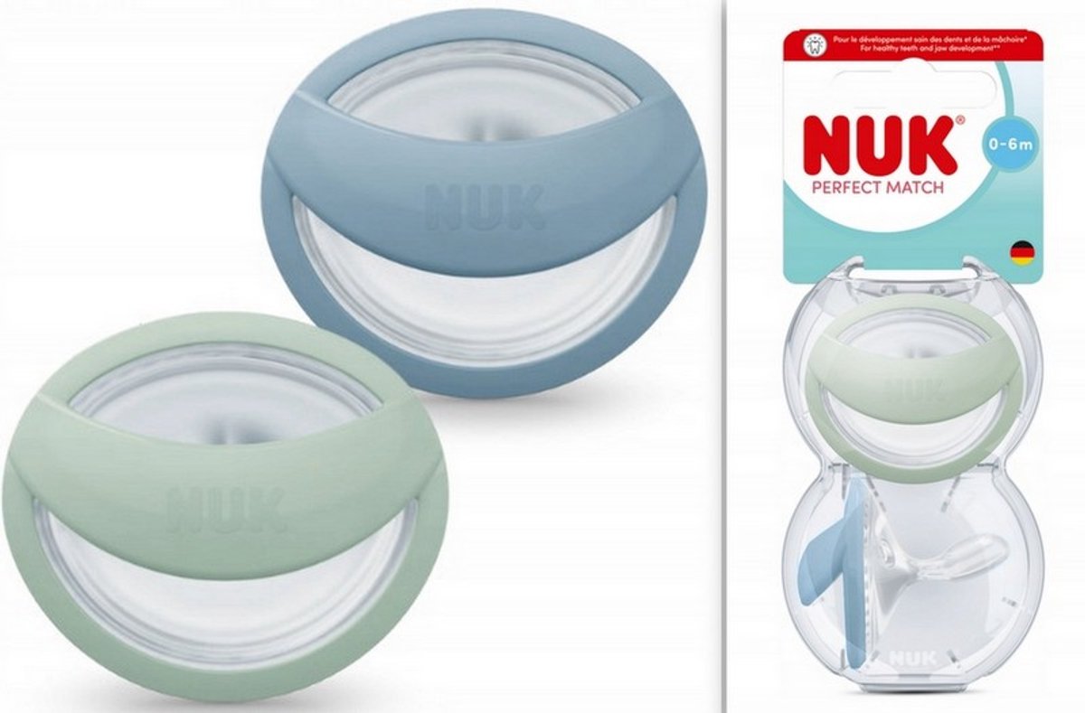 NUK Perfect Match Fopspeen 0–6 Maanden – NIEUW – Siliconen – 2 Stuks – Blauw & Mint Blauw