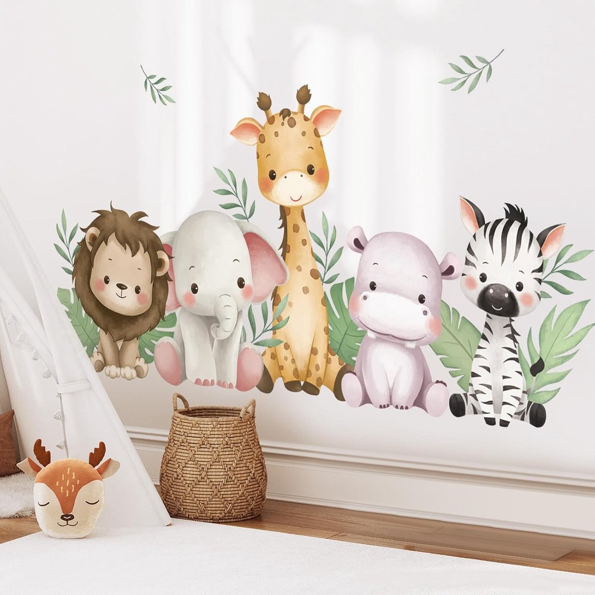 SnelShoppen - Wandstickers Jungle Dieren - Giraffe, Leeuw, Zebra - Vinyl - Kinderkamer Decoratie - Veilig en Herpositioneerbaar - Kleurrijke Muurstick