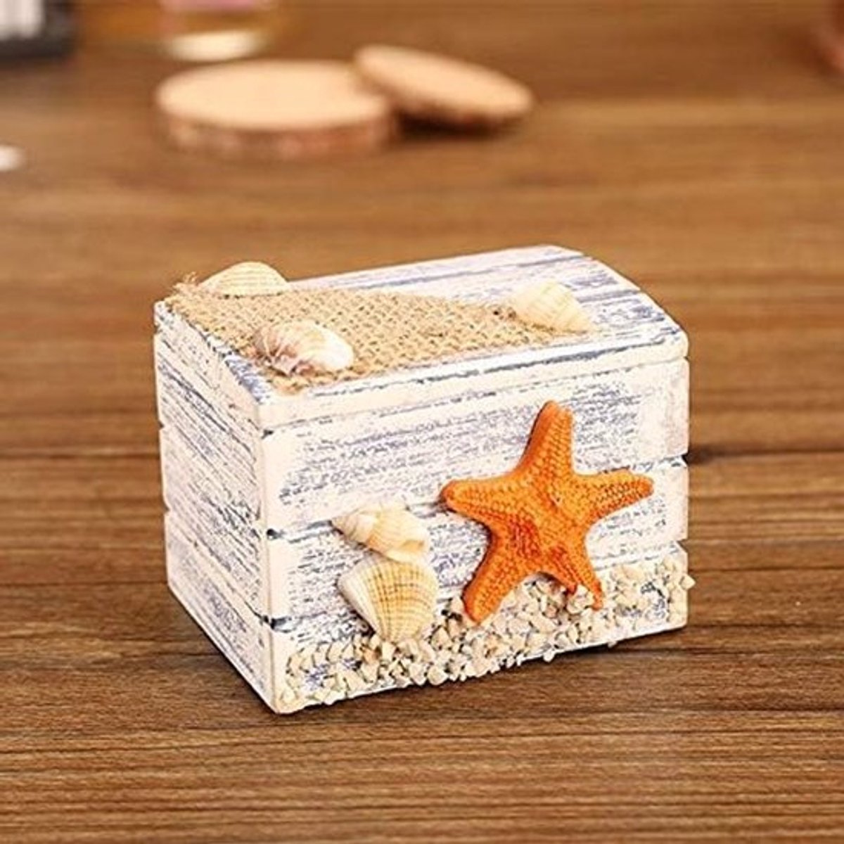 Mediterrane Stijl Houten Sieraden- en Snoeptrommel - Draagbare Opslagdoos voor Trouwen, Feestjes en Cadeautjes, Perfect voor Cosmetica en Naaibenodigdheden