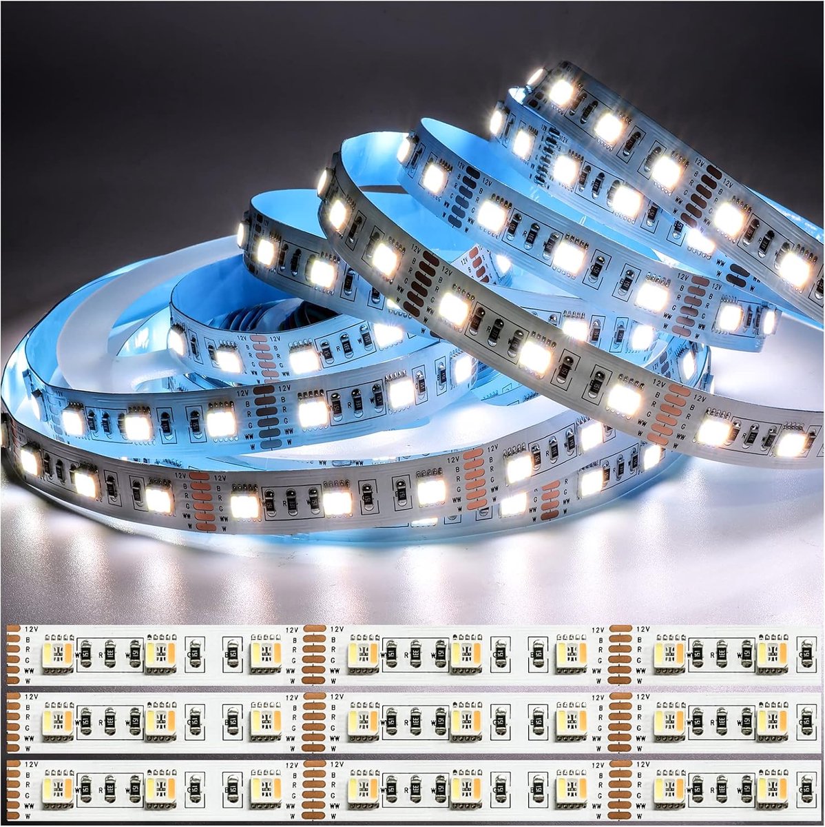 SnelShoppen - 5-in-1 LED Strip 12V RGB+CCT, 5M RGB + Warm/Wit LED Strip Verlichting, 300 LEDs, Flexibel voor Slaapkamer, Keuken, Feest, Tuin