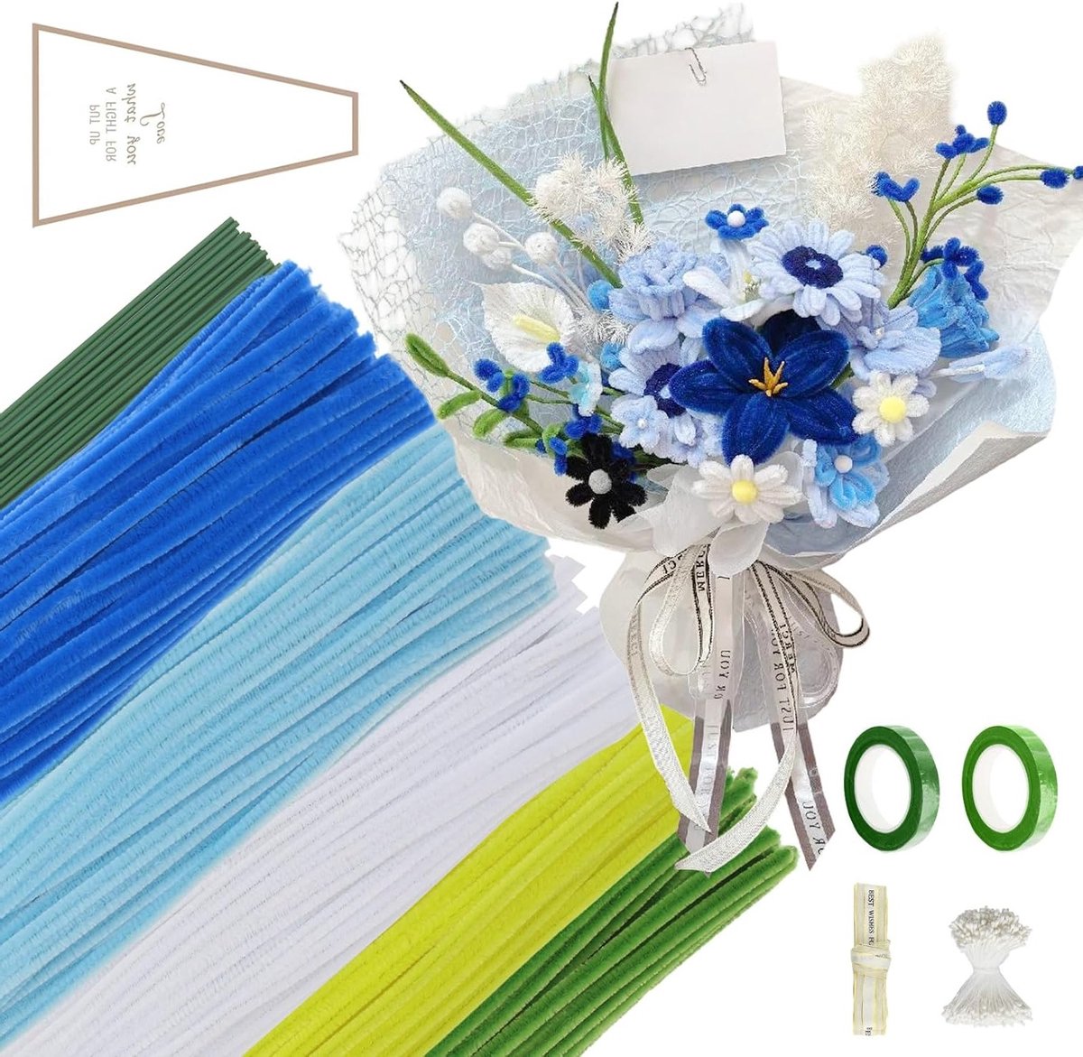 400 Stuks Pijpenragers in 5 Kleuren met 30 Groene Craft Draad, 100 Afvalbakken en 2 Plakbanden voor Creatieve DIY Decoraties