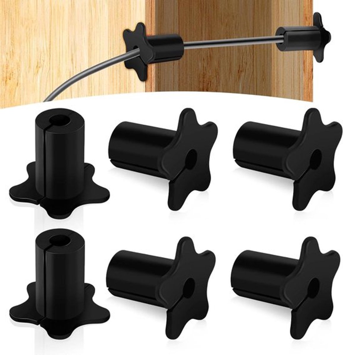 Kabeldoorvoer Siliconen Set voor Wandgaten - 6 Stuks - Ethernet Kabelgeleider - Zwart