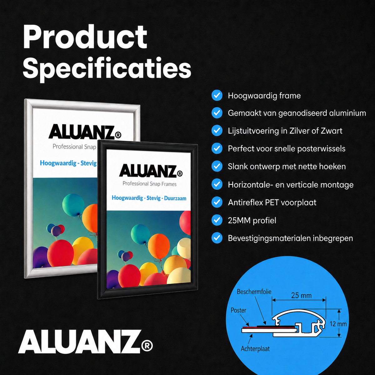 ALUANZ Kliklijst Zilver B1 Aluminium - Wissellijst - Posterlijst - Fotolijst - Inclusief Beschermfolie — cadeau in Cadeau-ideeën - foto 5