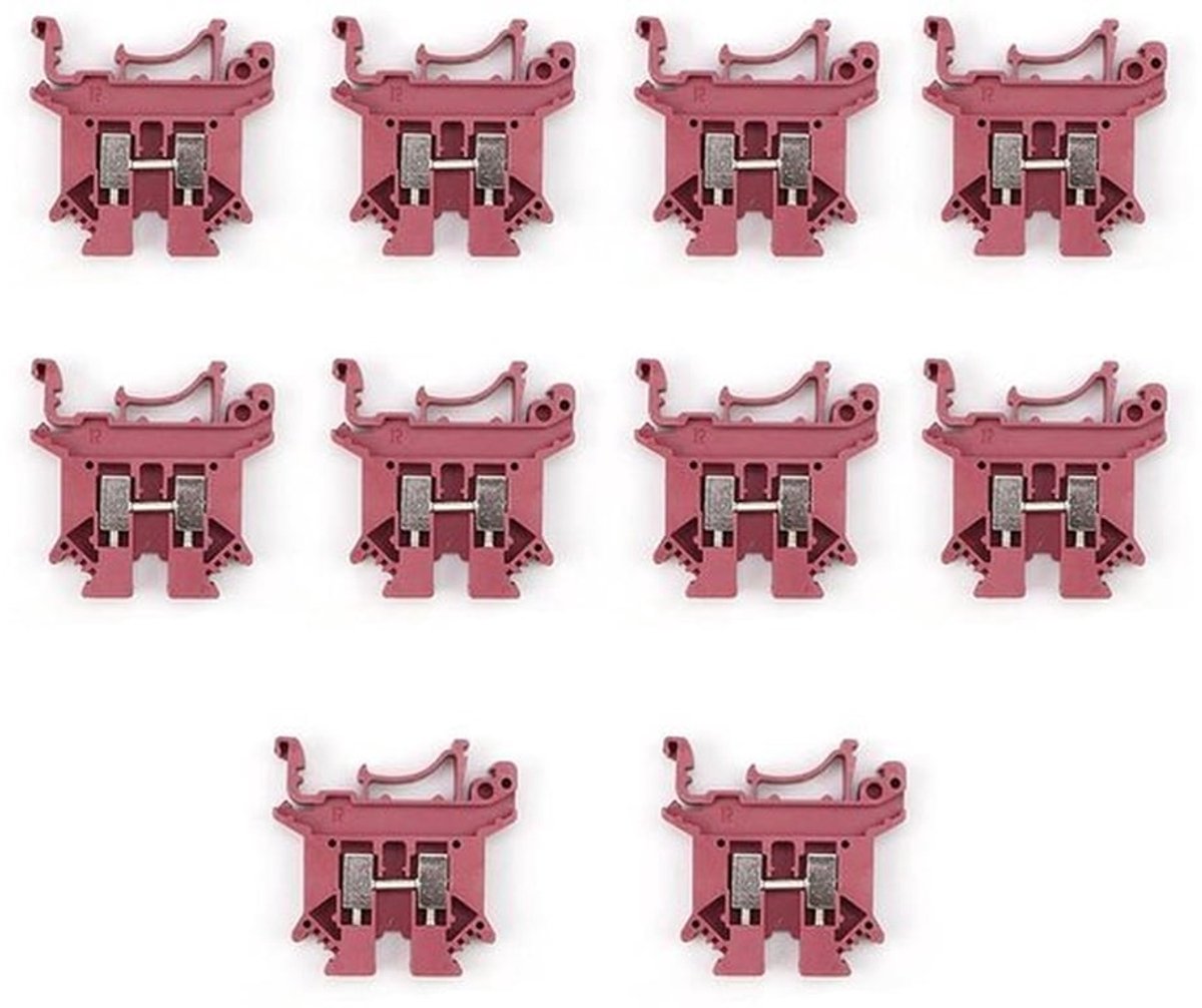 2.5 Rij klemmen 10 stuks, Serieklemmen, Nylon + koper rail-klemblok, Rode wijn, Draadverbindingen, 10-delige set