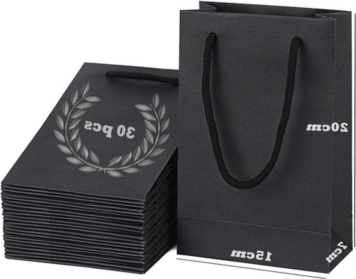 30 geschenktasjes zwart met handvat 15 x 7 x 20 cm - papieren geschenkzakjes - kraftpapieren zakjes - cadeautasjes voor bruiloft, Kerstmis, feesten - geschenken.