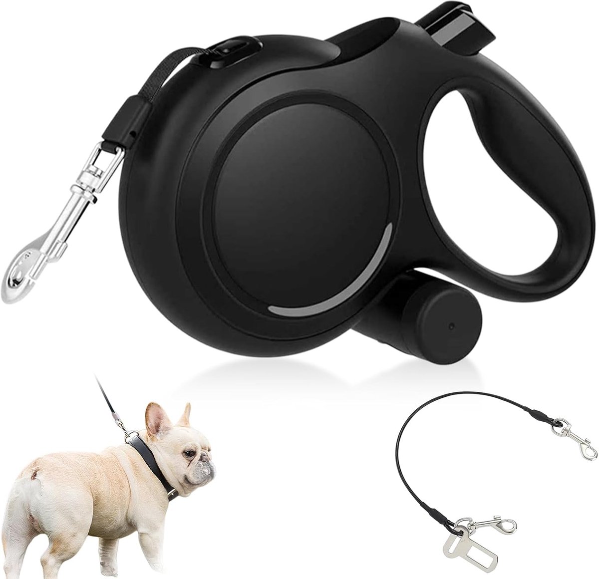 SnelShoppen - Intrekbare hondenriem 8 m met 360° anti-klit-design, bijtbescherming, poepzakdispenser, snelrem en antislip greep voor honden 15-50 kg -