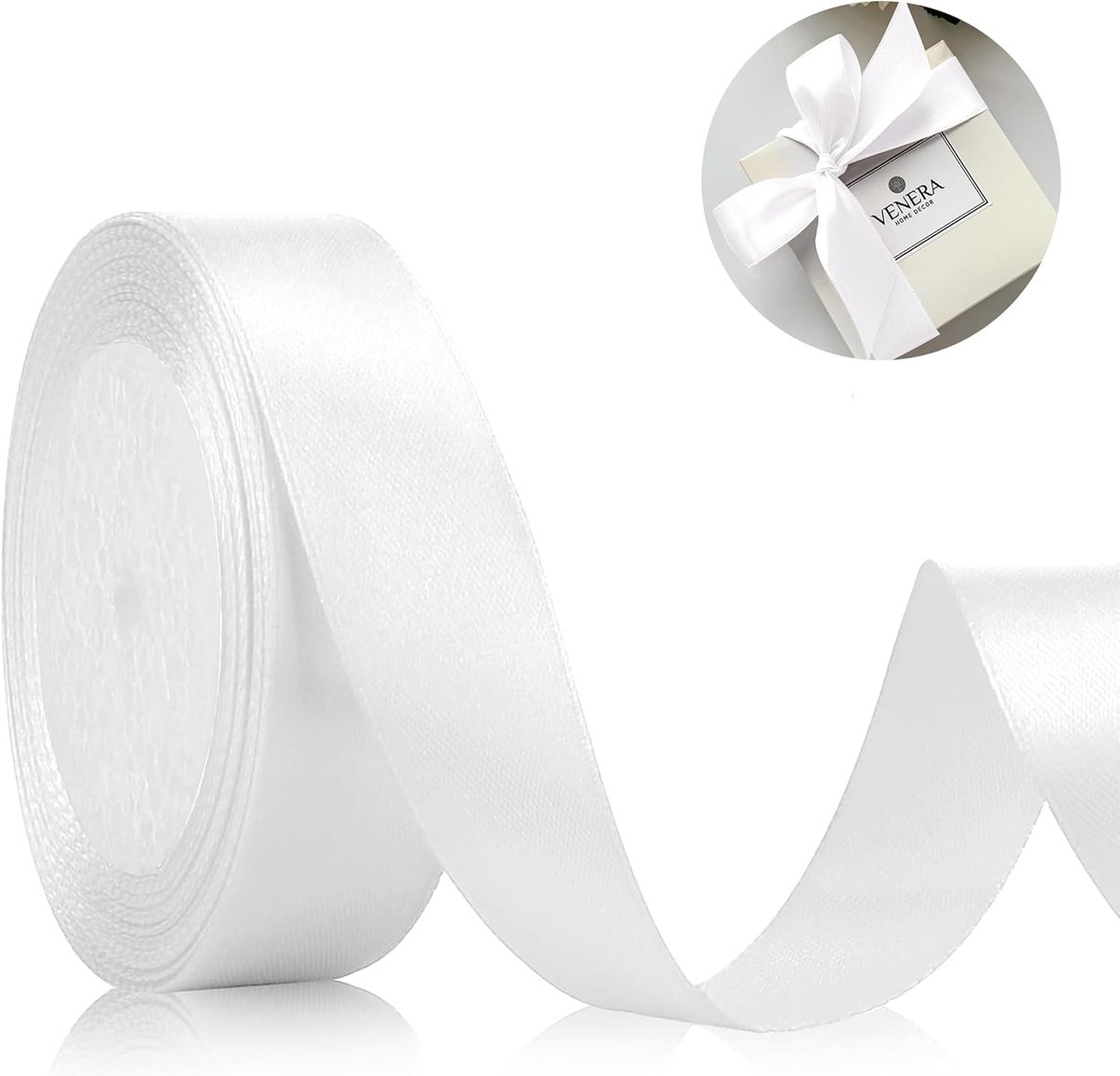 SnelShoppen - Satin Gift Ribbon 22m 20mm Wit - Perfect voor Trouwen, Creatieve Knutselprojecten, Cadeau Inpakken en Decoraties