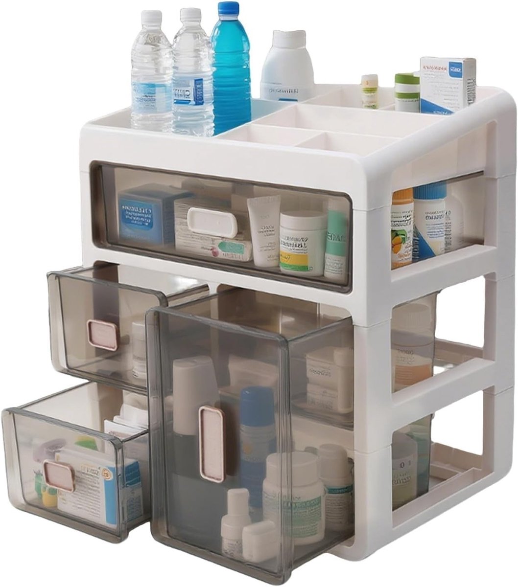 Medicijnopslagdoos - 4-laags organizer voor medicijnen, ideaal voor kantoor, thuis en studentenhuis