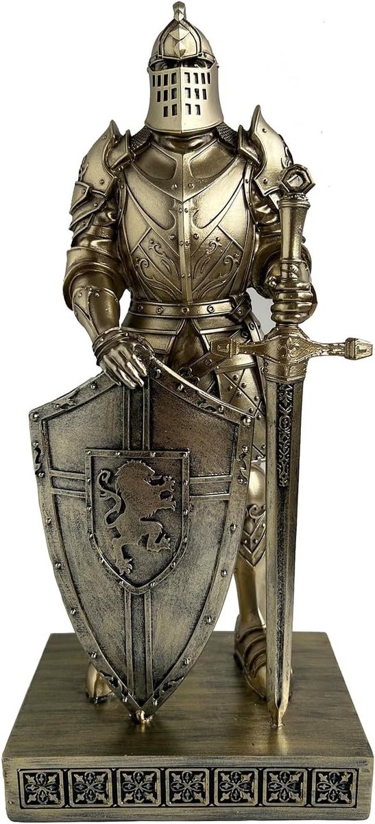 Middeleeuwse ridder met schild - Desk Accessories beeldje, ornament en paperweight voor kantoor en thuis, 32 cm (Brons)