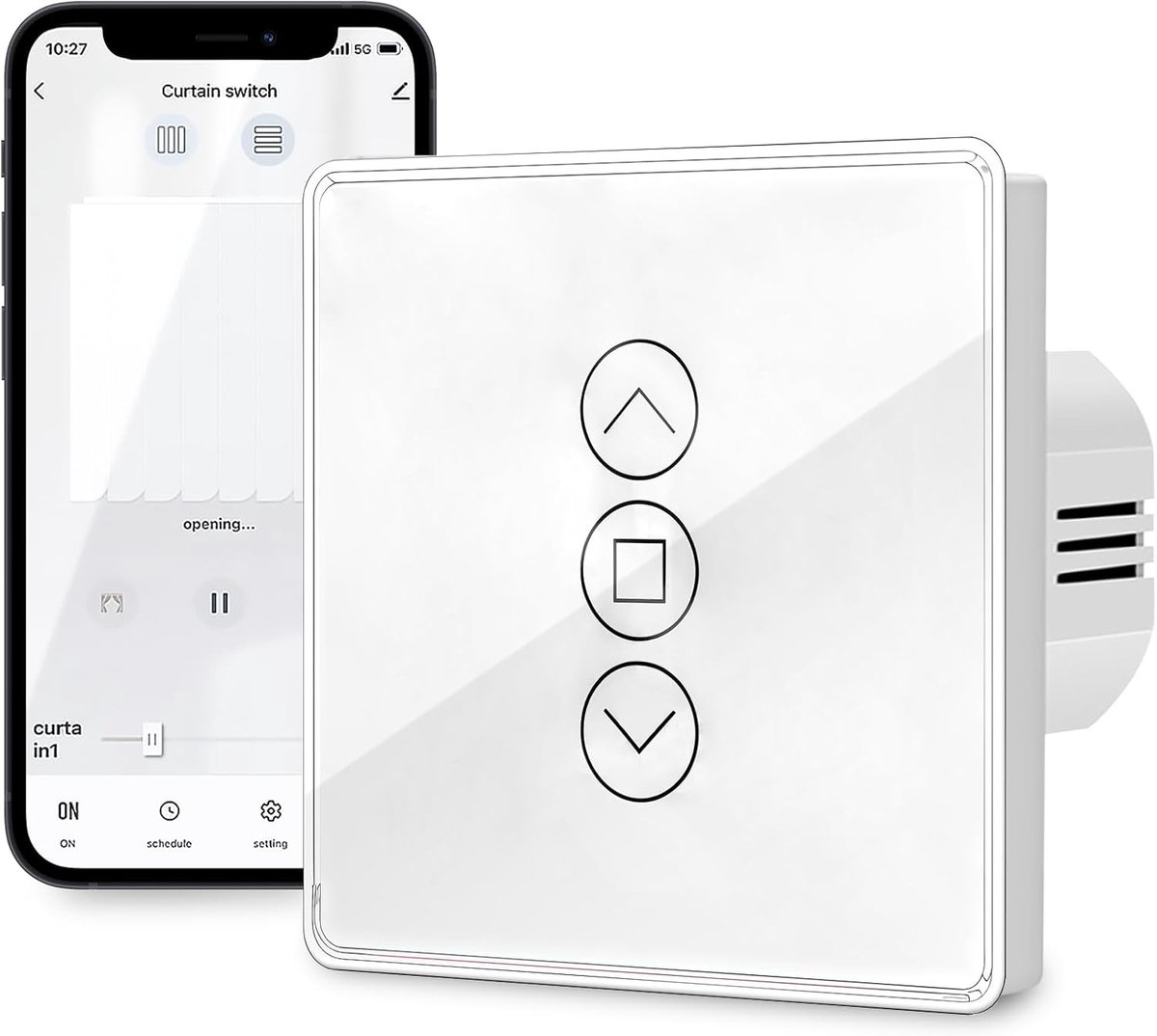 SnelShoppen - Smart Roller Shutter Switch Wifi Schakelaar Flush Mounted met Timer voor Slimme App Controle - Wit Tempered Glas voor Rolluiken, Jaloezi