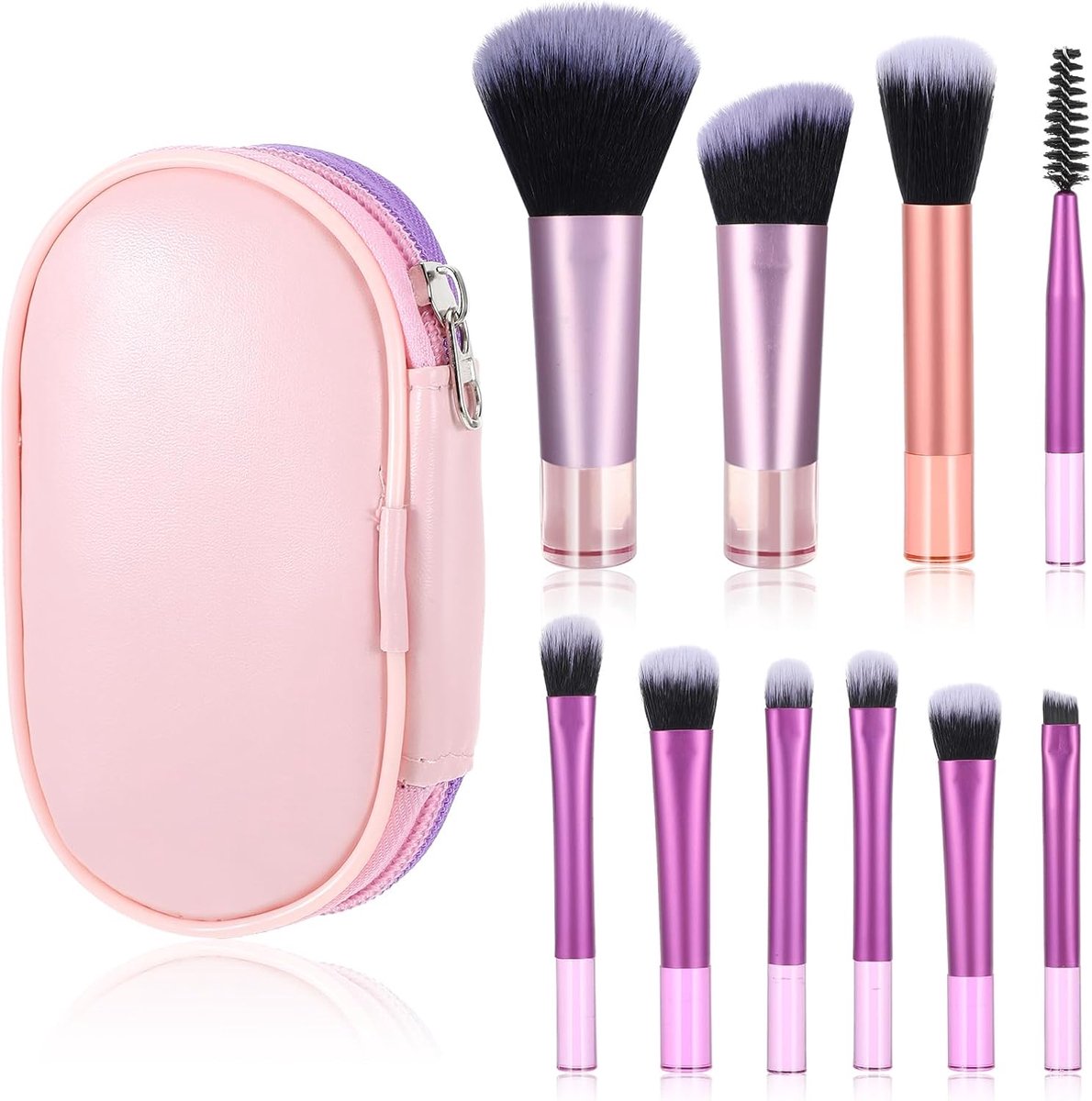 Thijox - 10 Stks Reizen Make-up Borstel Set - Mini Make-up Borstels - Draagbare Kleine Oogschaduw, Ooglippenstift, Foundation, Contour, Blush, Conceal