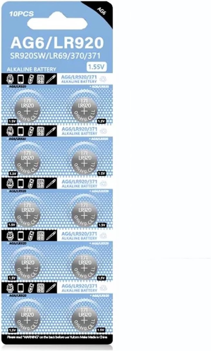 SnelShoppen - AG6 Knopcelbatterijen 10-Pack SR920SW 371 370 1.5V - Hoogwaardige Knopcel Batterijen voor Horloges, Speelgoed en Elektronische Apparaten