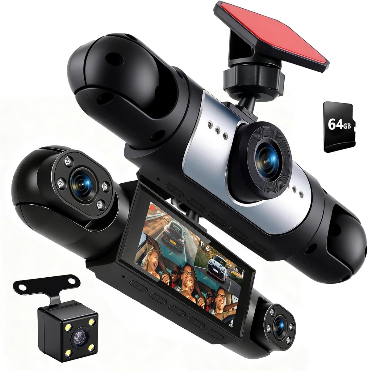 SnelShoppen - Mirror Dash Cam 4 Kanaals Achteruitkijkspiegelcamera 3.16 inch met G-Sensor, Parkeerbewaking, Nachtzicht, 24U Parkeerstand en 64GB Geheu