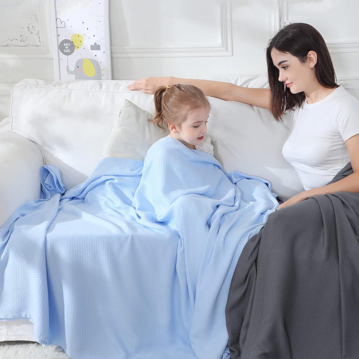 SnelShoppen - Koelende Zomerdeken 240x220cm voor Volwassenen en Kinderen - Lichtgewicht Bamboe Dekbed in Blauw voor Bed, Bank en Buitengebruik
