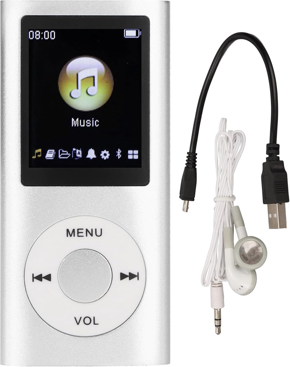 SnelShoppen - Stylish MP3 Speler Met Hoofdtelefoon - Draagbare Muziekspeler Met 1.8 Inch LCD Scherm - Ondersteuning Voor 64G Geheugenkaart - Silver -
