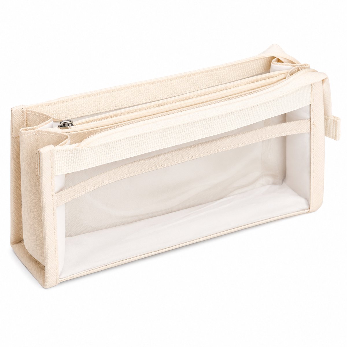 Esthetische Etui Groot - Transparante Pennenetui met Grote Capaciteit - Meerlaagse Potloodetui met Ritssluiting - Make-up en Reis Organizer - School & Kantoor - Wit