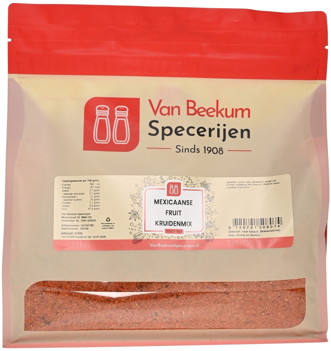 Van Beekum Specerijen - Mexicaanse Fruit Kruidenmix - 2 KG (hersluitbare stazak)