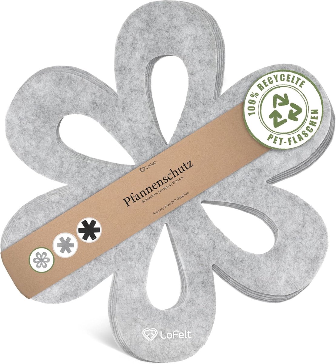 SnelShoppen - Pan Protectors & Stacking Protectors voor Pannen, Potten, Schalen - 5 Stuks - XL Diameter 32 cm - Lichtgrijs Vilt in Bloemvorm - Keukena