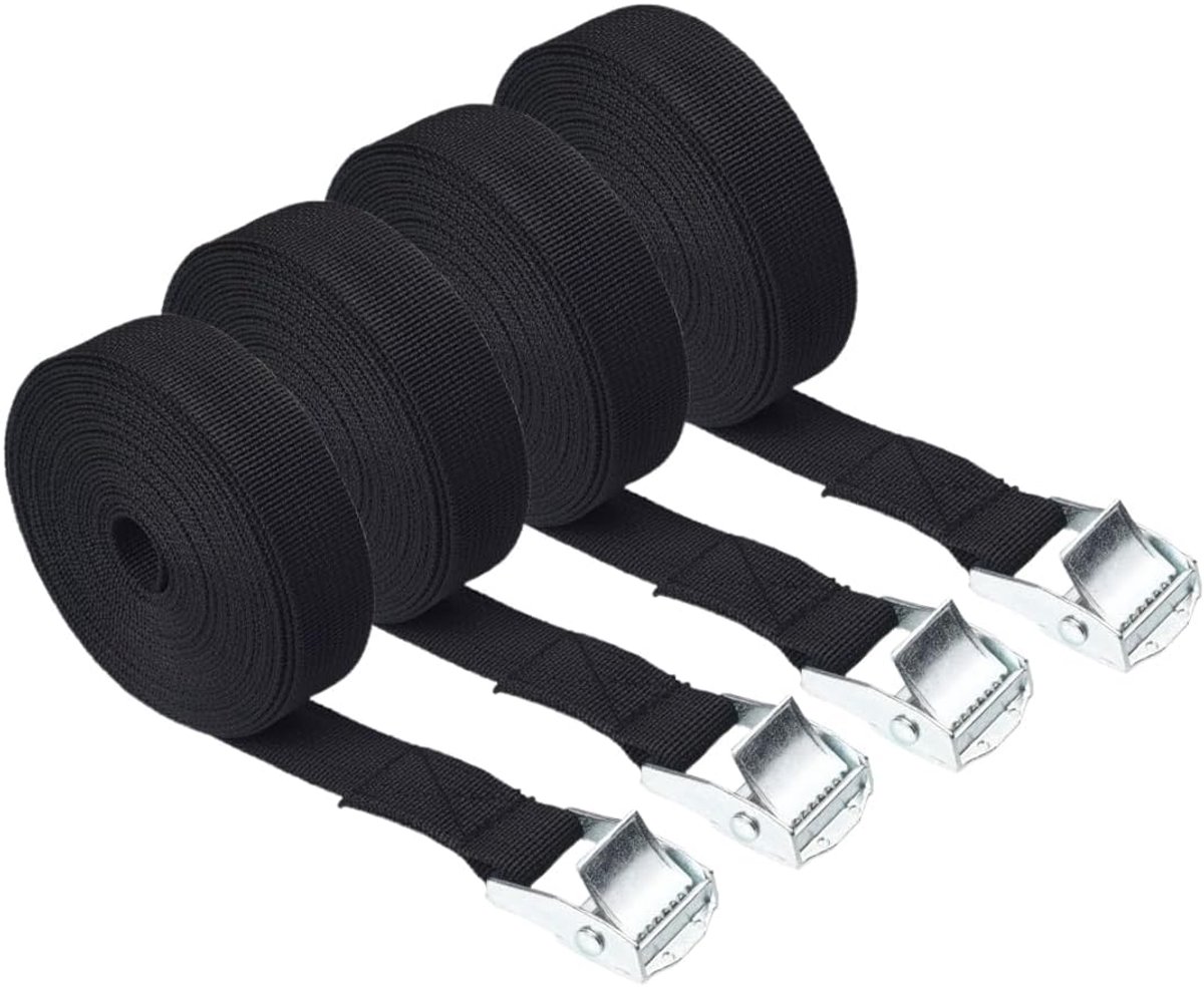 SnelShoppen - Pack van 4 Mini Straps 1m - 20mm Breed - Zwart - Ideaal voor Fietsendrager, Auto en Kamperen