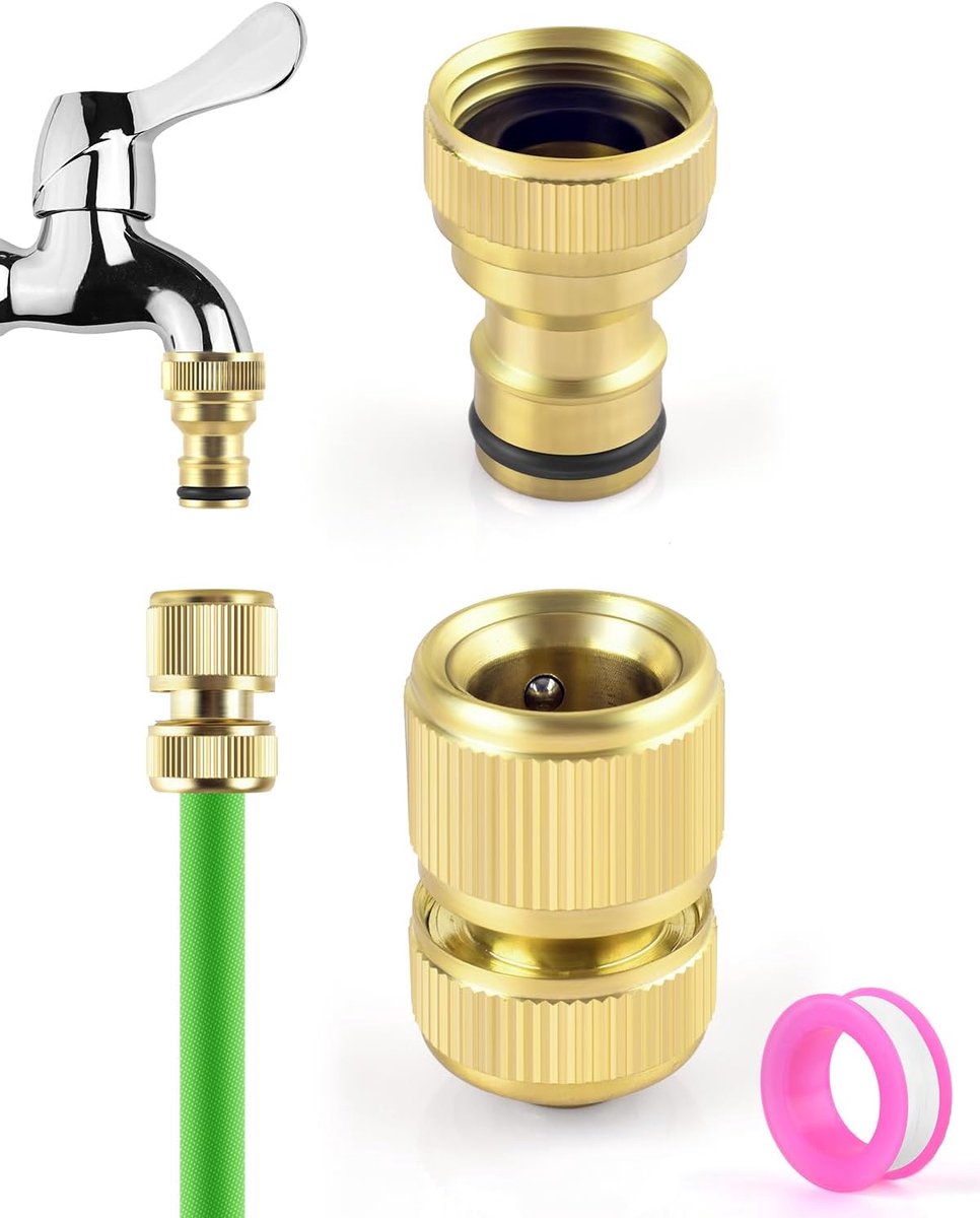 SnelShoppen - Messing Slangaansluiting met Waterstop - 1/2 Inch Tuinslangadapter voor Keukenkraan en Tuinslangen - Duurzaam en Hoogwaardige Aansluitin