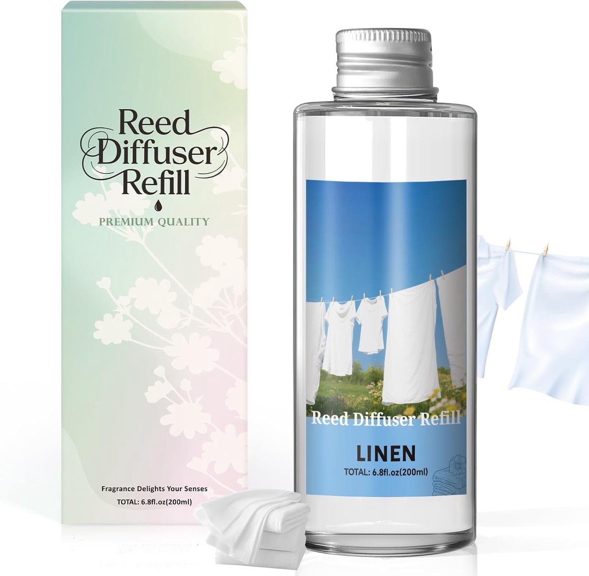SnelShoppen - Air Freshener Refill Fles 200ml - Langdurige Geur voor Woonkamer, Slaapkamer, Badkamer - Frisse Linnen Geur voor Diffuser en Geurstokjes