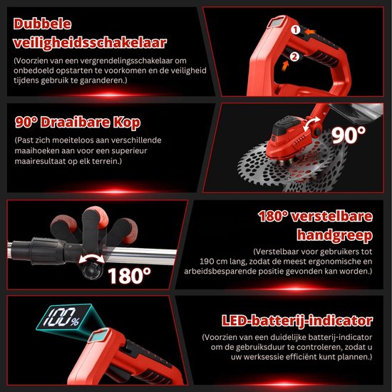SNJY® Onkruidborstel Electrisch - Onkruidborstel Machine - Onkruidbrander - Onkruidverdelger - 100-140 cm Telescoopsteel - Zwart/Rood van SNJY — afbeelding 4