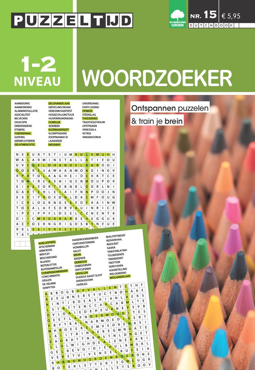 Puzzeltijd Woordzoeker Puzzelboek – Niveau 1-2 Sterren – 96 Pagina’s