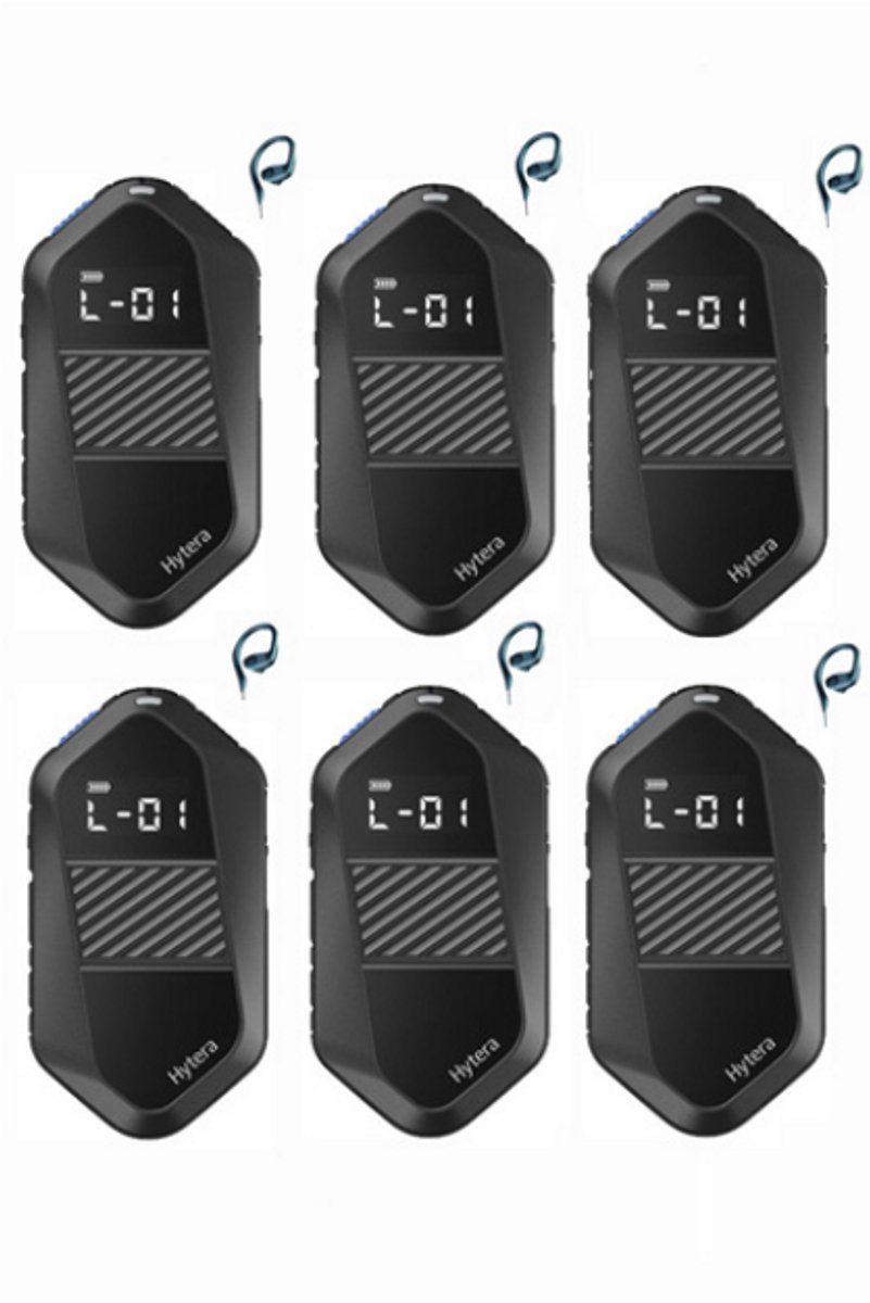 Set van 6 Hytera S1E LF Mini Portofoon vergunning vrij IP67 waterdicht met C-ring oortje