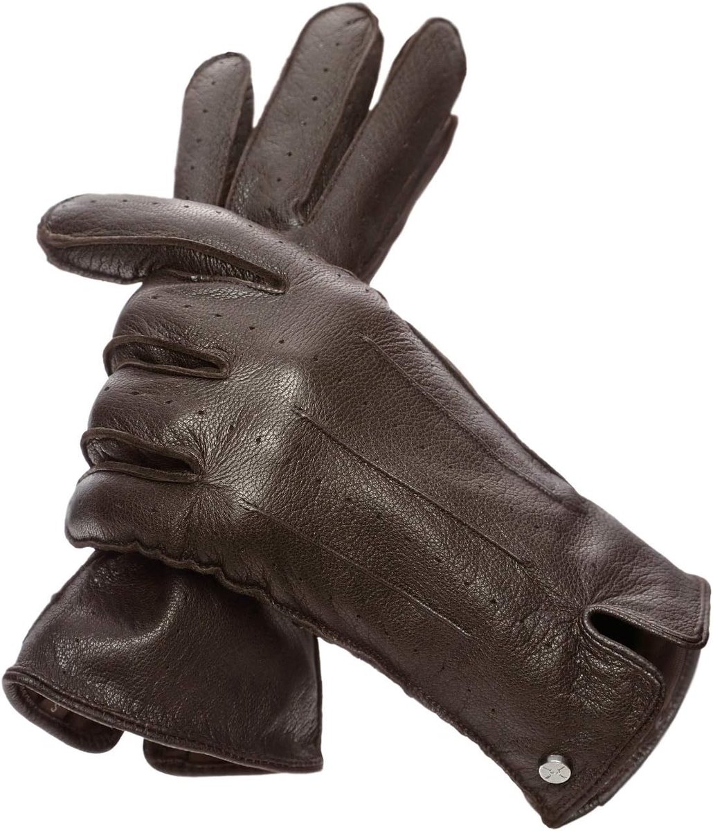 SnelShoppen - Heren Leren Handschoenen voor Motorrijders van Geitenleer, Stijlvol en Duurzaam, Zacht Satin Voering, Inclusief Kijkgaatje, Perfect voor