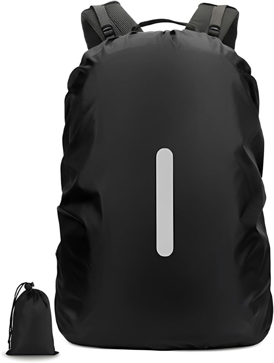 SnelShoppen - 2 Stuks Waterdichte Regenhoes voor Rugzak 30-40L met Opbergzak, Reflecterende Strepen, Zwart 210T, Ideaal voor Wandelen, Kamperen en Fie