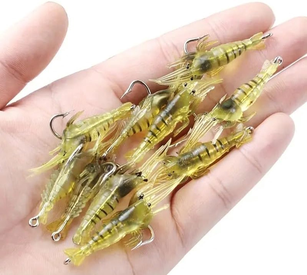 Daity 30 stuks - Zachte garnalen imitatie, Shrimp 2 inch Prawn kunstaas met haak, geschikt voor het vissen op baars.