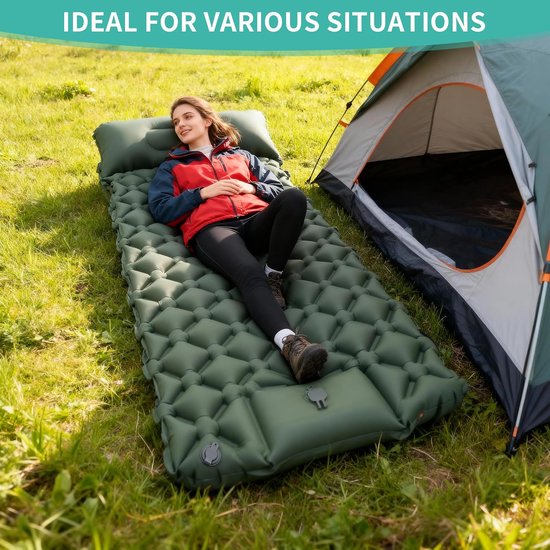 SnelShoppen - Zelfopblazende Ultralichte Slaapmat 195x60x5 cm, Campingmat met Drukpomp, Groen, 500 kg Draagvermogen, Ideaal voor Kamperen en Buitenact van Snelshoppen — afbeelding 5