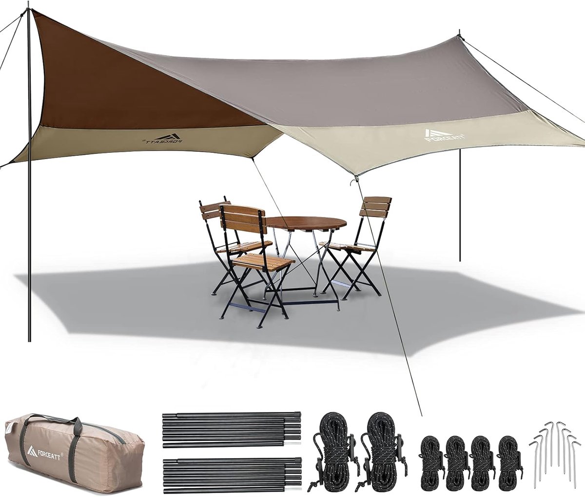 SnelShoppen - Forceatt Tent Tarp 3.7x4.3m - Ultra-Light Waterdichte Tarp met 6 Strapping Points voor Camping, Hiken en Outdoor Activiteiten