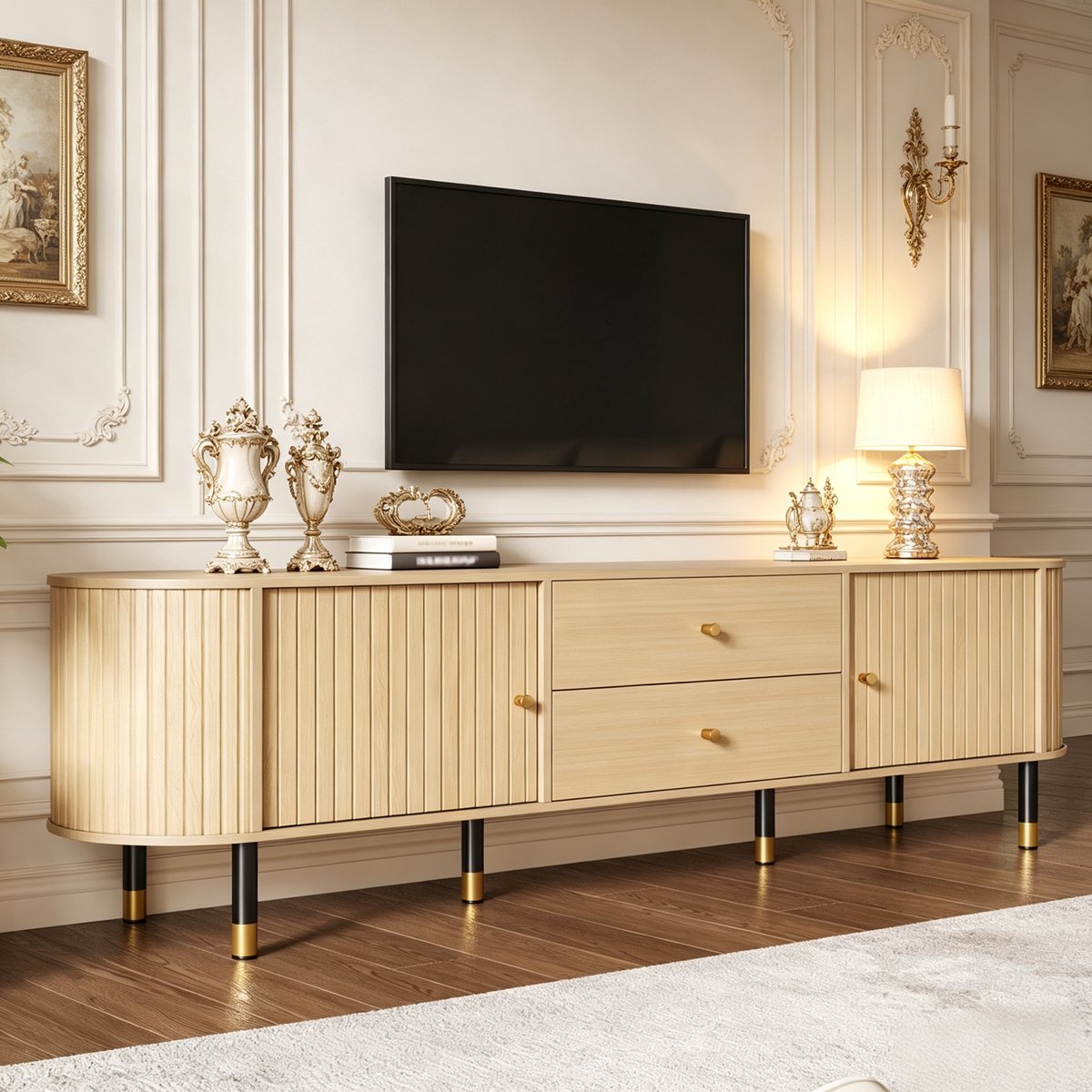 Clruro Tv-meubel - 180 × 40 × 58 cm - met 2 Deuren en 2 Laden - met Kabeldoorvoer