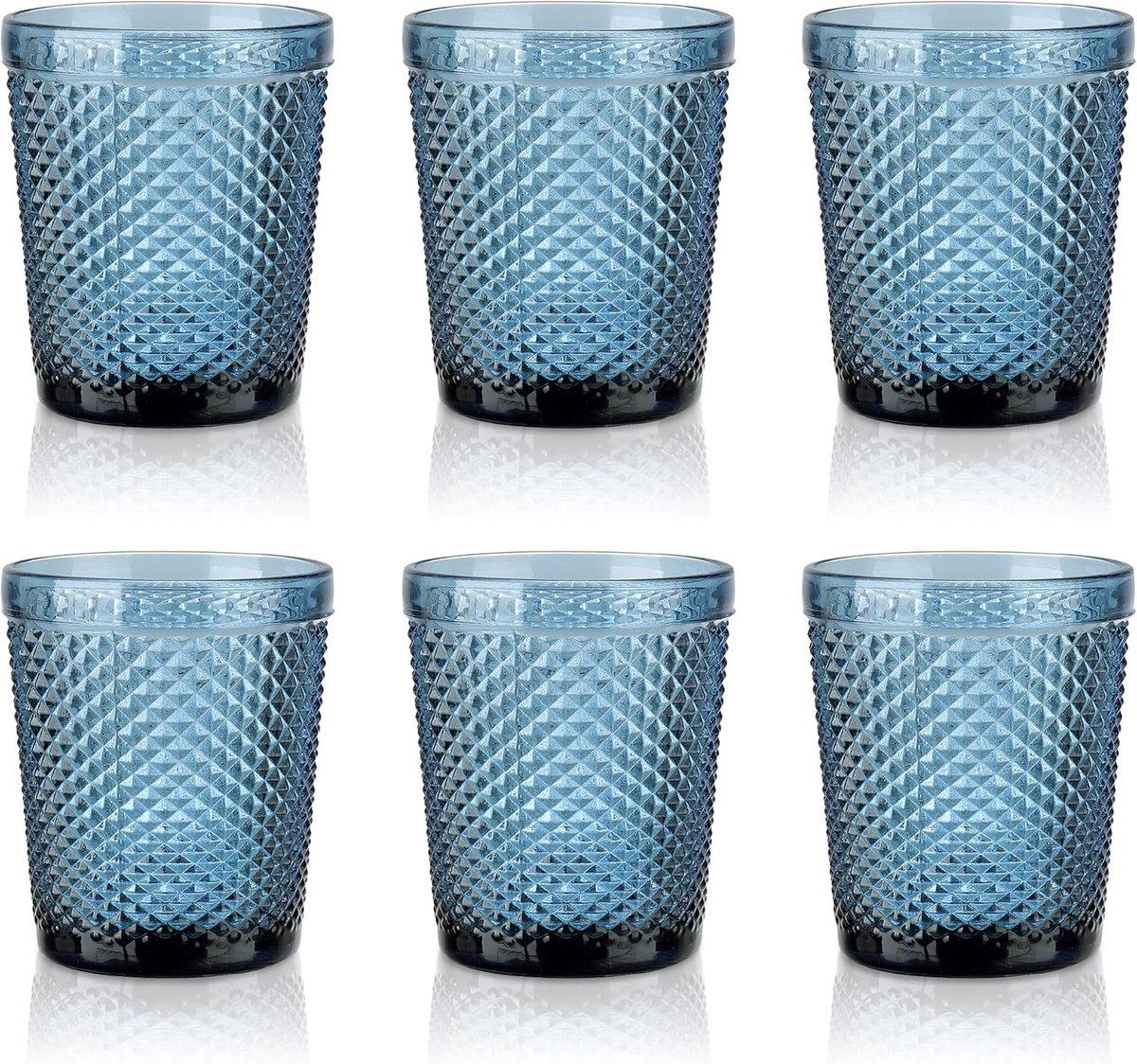 SnelShoppen - Set van 6 Kleurige Waterglazen 300ml - Vintage Embossed Drinkglazen - Perfect voor Thuis, Restaurant en Bar - Vaatwasserbestendig