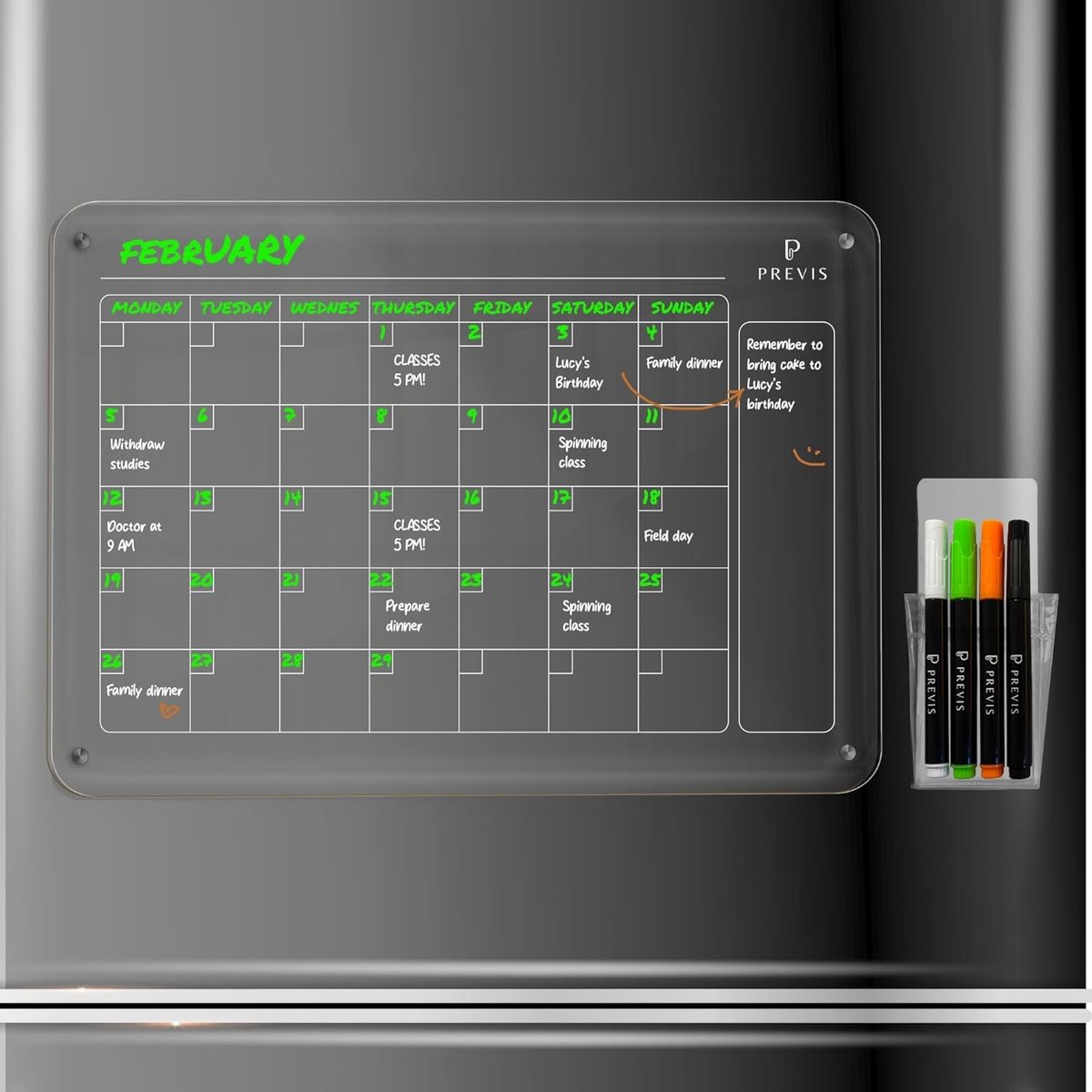 SnelShoppen - Acryl Magnetische Koelkast Kalender A3 - Maandplanner Wipe Clean - Transparant - Familie Planner met 4 Stiften - Ruimtebesparend Ontwerp