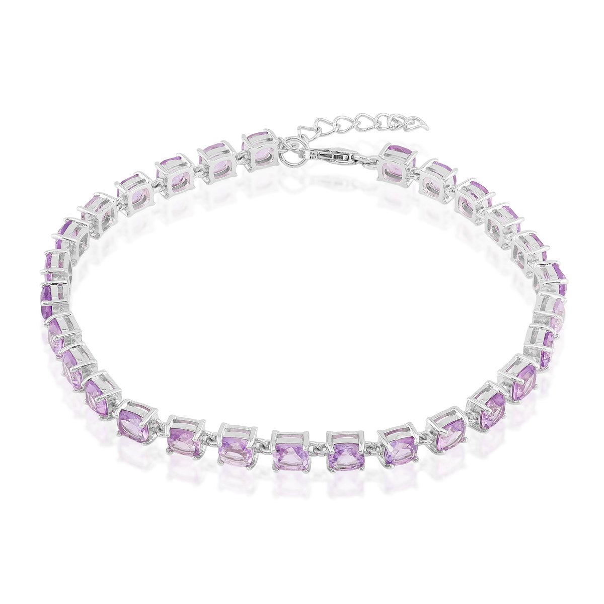 Cavill - Zilveren Armband - 925 Sterling Zilver - 28 Braziliaanse Amethisten 7,384 ct - Antiek Kussenslijpsel - Verstelbare Elegante Damesarmband