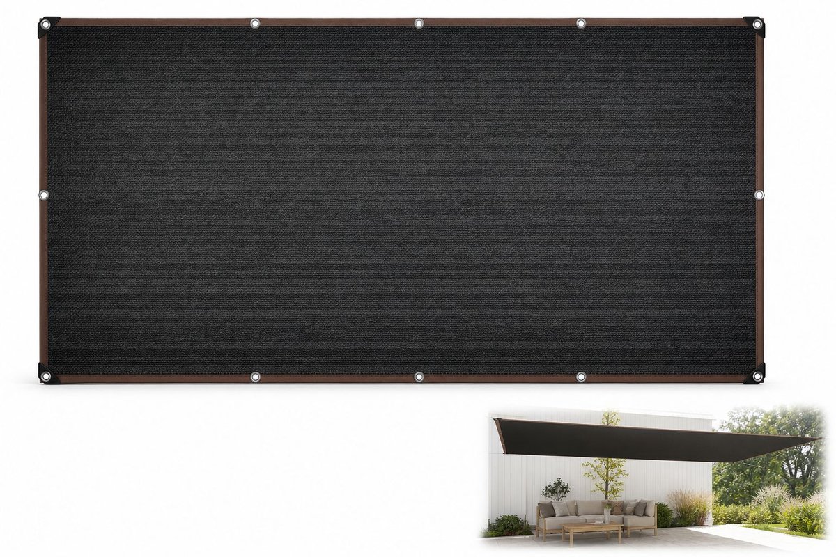 Schaduwdoek - 2 x 6 m - Met Versterkte Randen & Ringen - Voor Tuin, Balkon, Terras en Carport -Zwart
