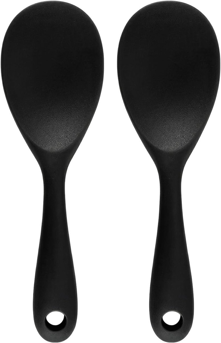 SnelShoppen - 2 Stuks Zwarte Siliconen Serving Spoon met Stalen Kern, Hittebestendige Lepel voor Anti-aanbak Pannen, Grote Kook- en Serveerlepel voor