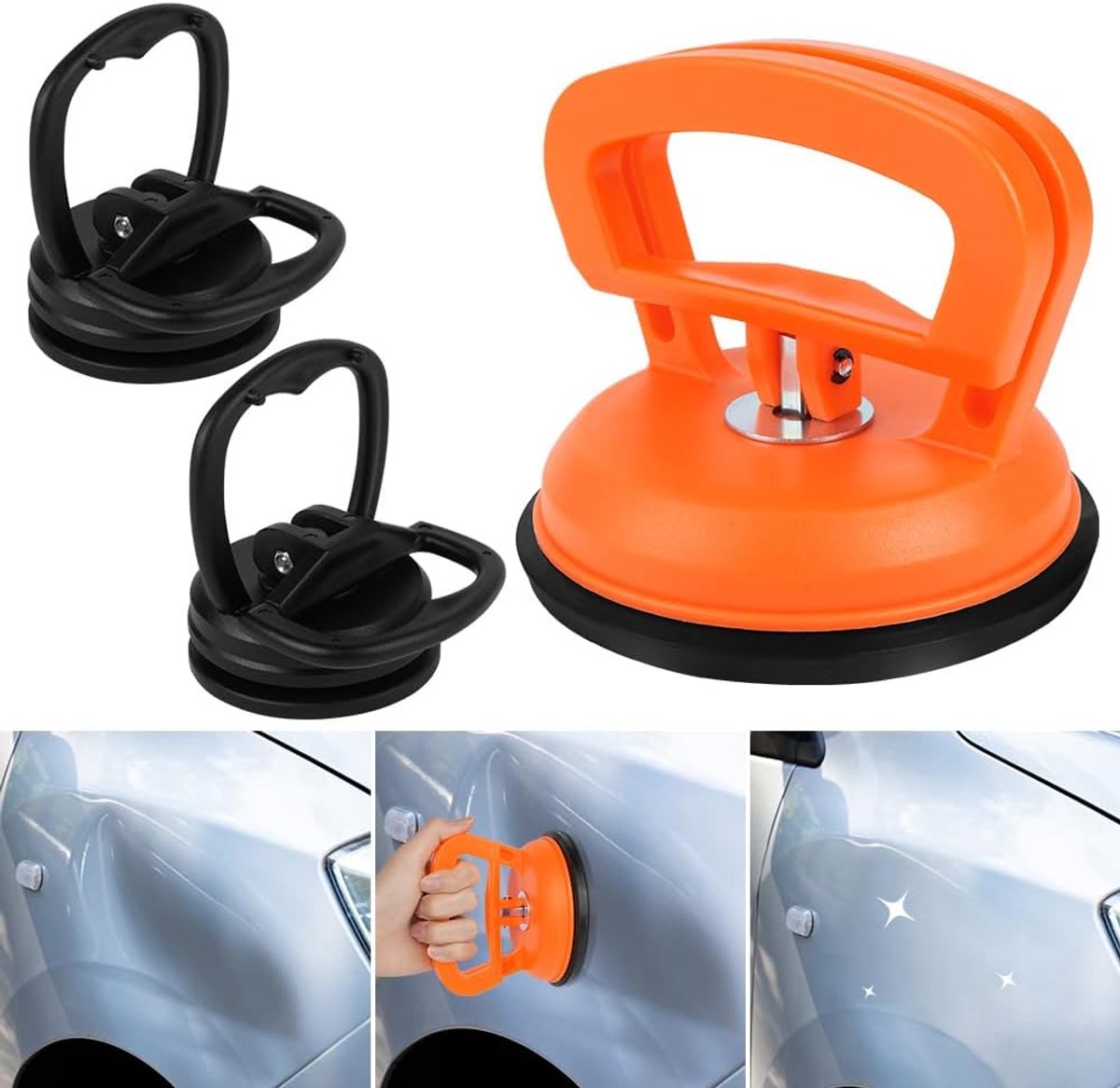 SnelShoppen - Suction Cup Dent Repair Tool - Auto Dents Verwijderen Kit - Robuuste Rubber Zuignappen - 1 Grote Oranje + 2 Kleine Zwarte - Gebruik voor
