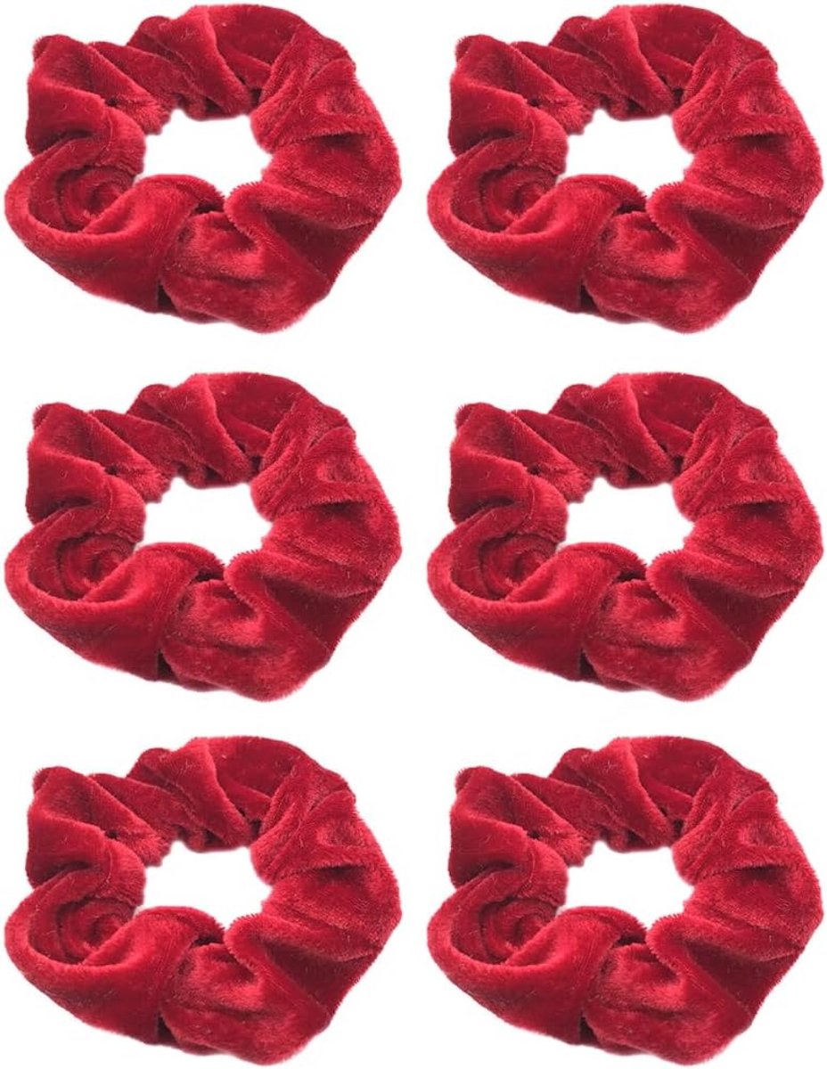 SnelShoppen - Scrunchies Haarelastiekjes Set van 6 Wijnrood Fluweel, Zachte Elastische Paardenstaart Houders voor Dames en Meisjes, Retro Haaraccessoi