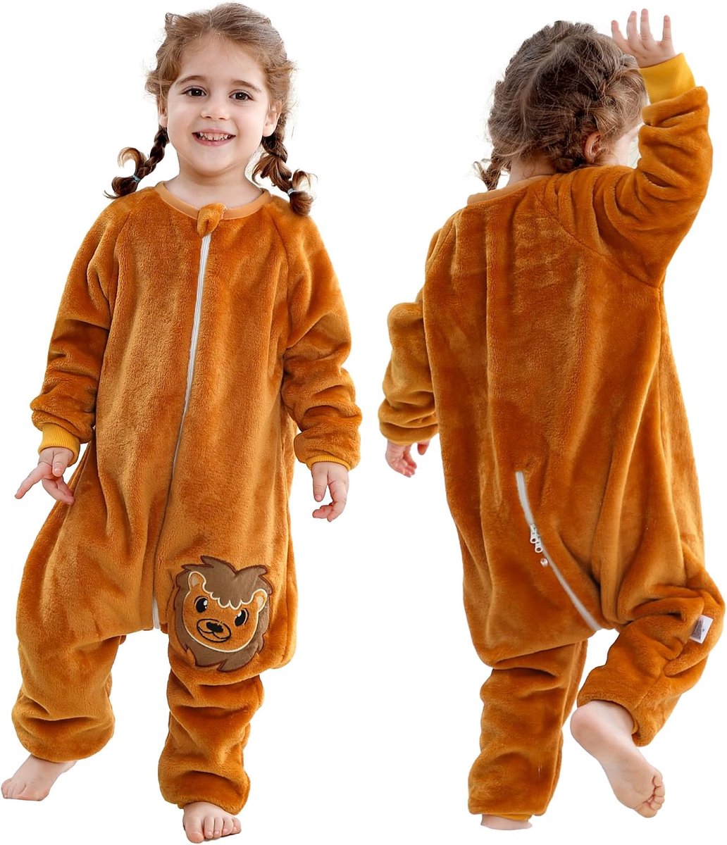 SnelShoppen - Baby Slaapzak met Voeten 2.5 Tog, Flanellen Slaapzak voor Kinderen, Winter Pyjama's met Mouwen, 18-24 Maanden, Leeuw