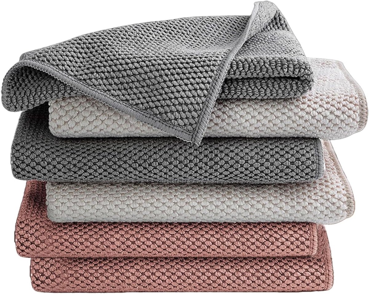 SnelShoppen - Microvezeldoeken 30x30 cm - Multifunctionele Schoonmaakdoeken Set van 6 - Zacht, Pluisvrij en Absorberend - Ideaal voor Keuken, Glas, Au