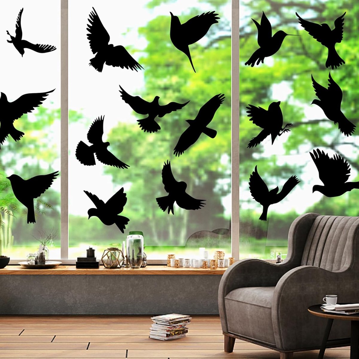 SnelShoppen - 48 Pcs Anti-Collision Raam Stickers - Grote PVC Zelfklevende Vogelvormige Raamdecoratie - Voorkomt Aanvaringen met Menschen en Vogels -