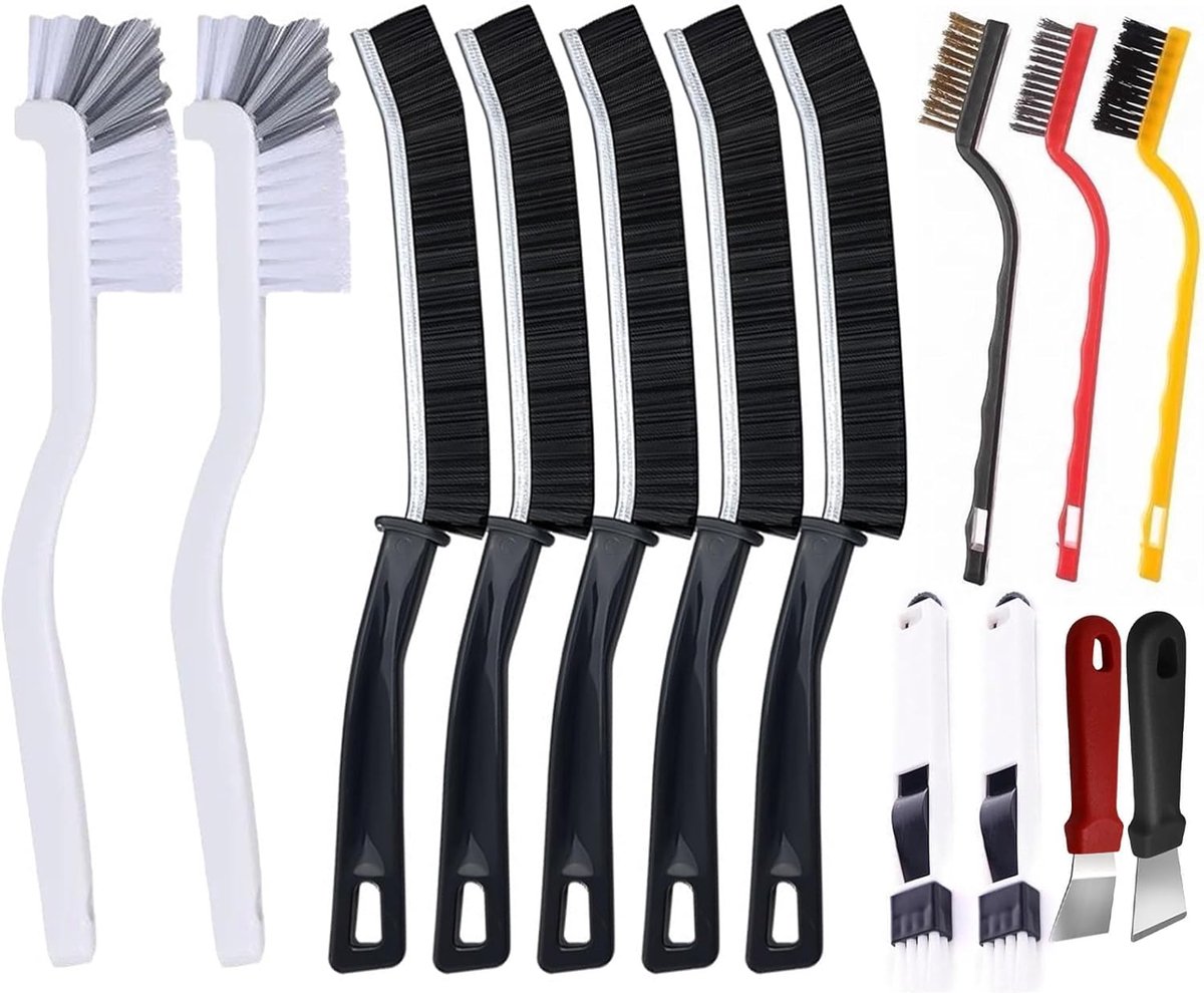SnelShoppen - 14 Delige Crevice Cleaning Brush Set - Multifunctionele Schoonmaakborstels voor Badkamer, Keuken, Ramen, Tegels, Harde Borstels, Inclusi