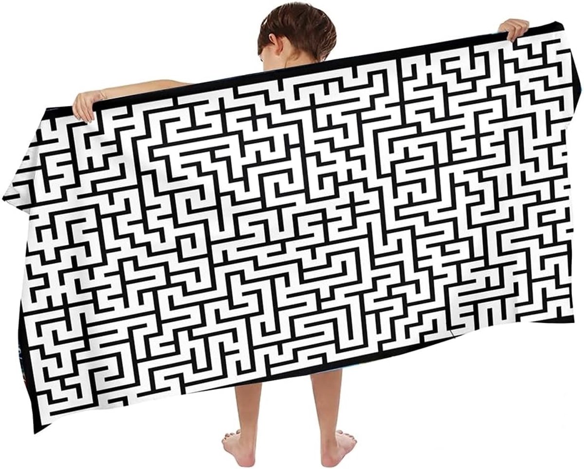 SnelShoppen - Snel Droog Microvezel Kinderhanddoek 140x70 cm, Strandhanddoek, Maze Dino Design, Lichtgewicht Reis Handdoek, Sneldrogende Badhanddoek v