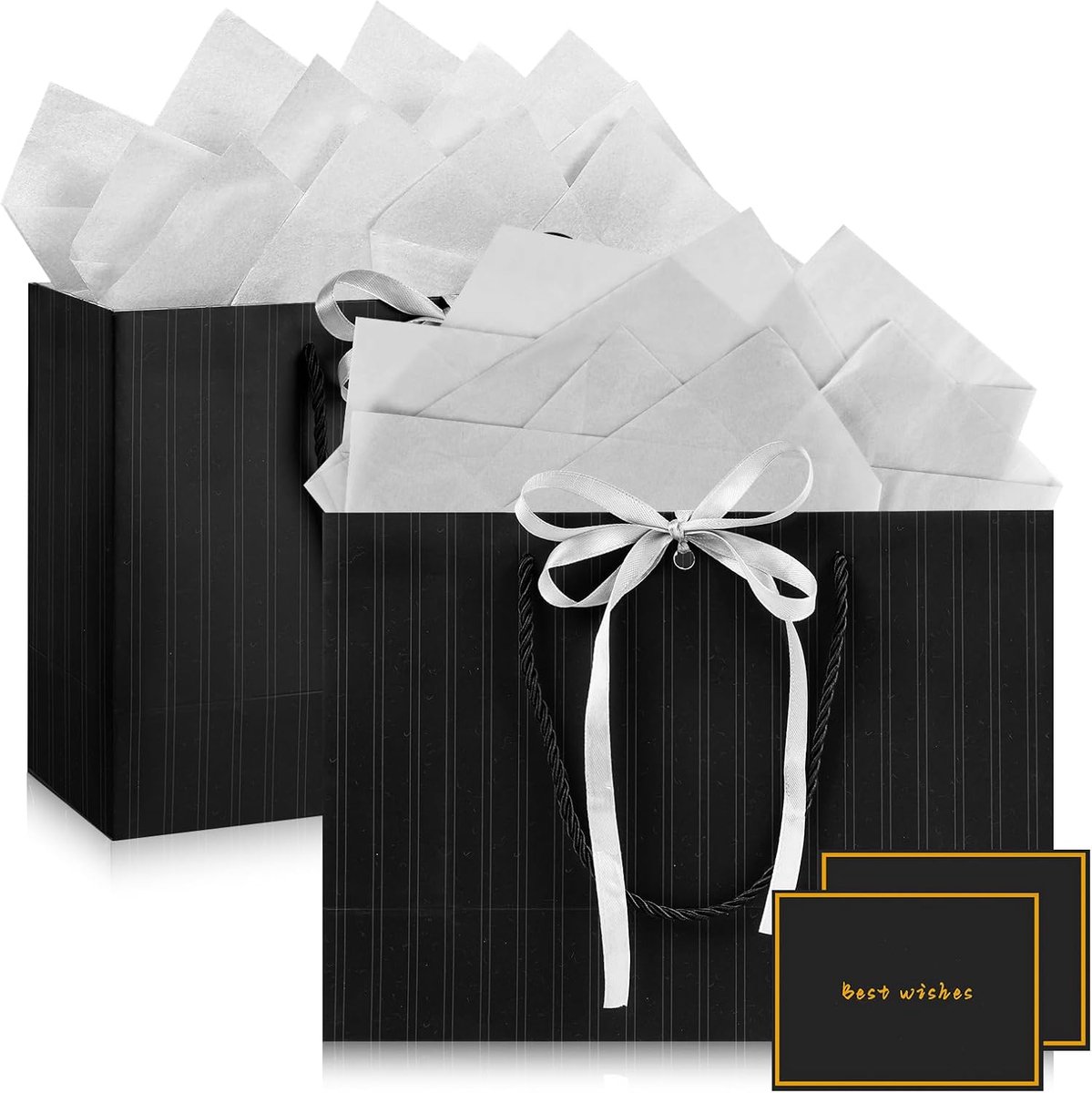SnelShoppen - Medium Cadeauzak - Papieren Gift Bag voor Vrouwen en Mannen - Zwart met Handvatten - Perfect voor Verjaardag, Valentijnsdag, Feest, Brui