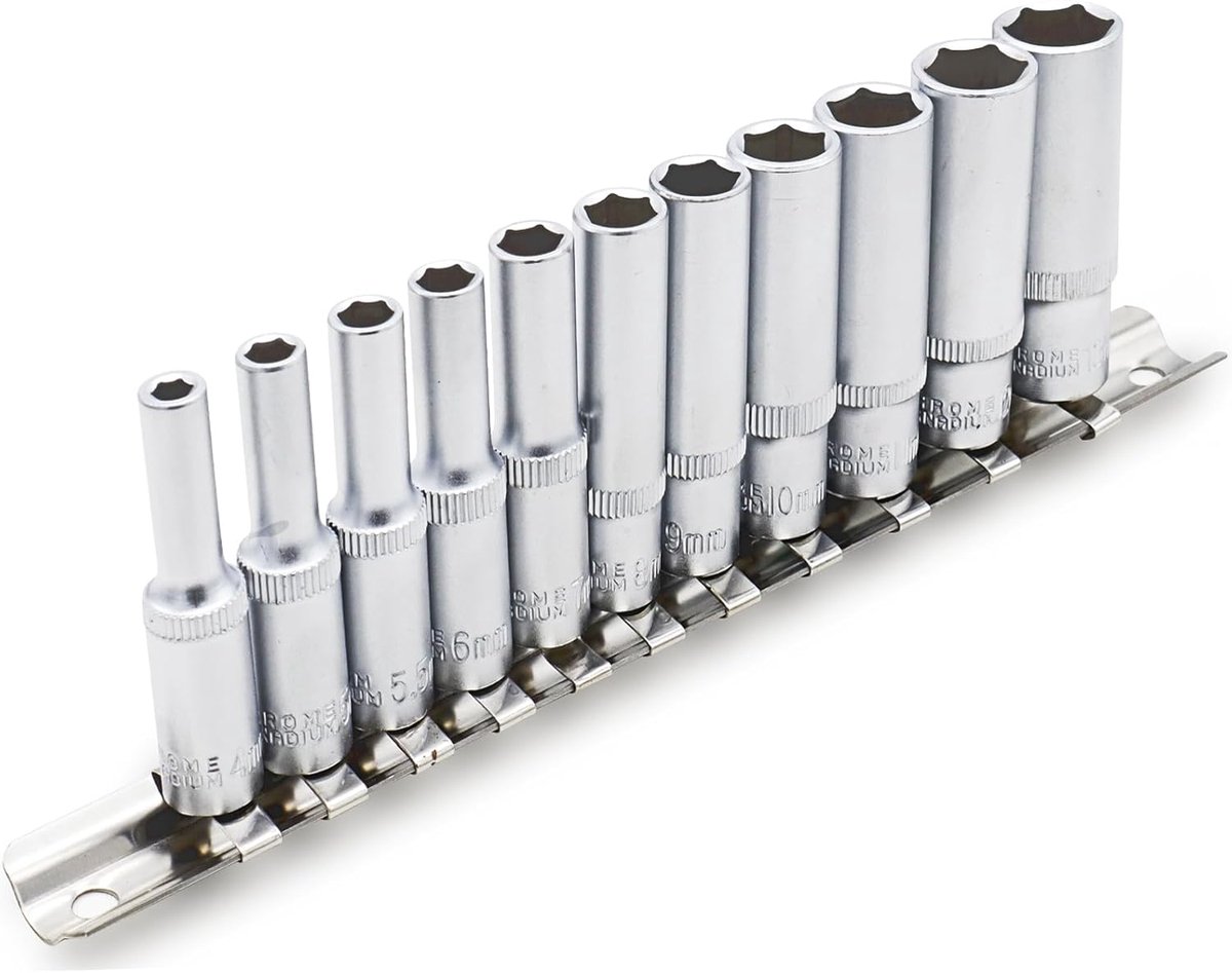 SnelShoppen - 11-delige Inbussleutelset 1/4 inch Metalen Rail - Metrisch 4-13mm - Hoogwaardige CR-V Stalen Bits - Duurzaam en Betrouwbaar - Ideaal voo