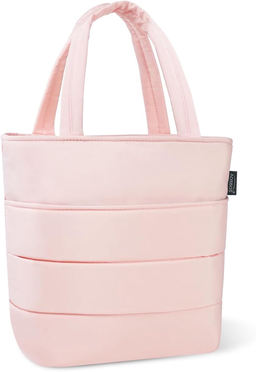 SnelShoppen - Puffer Lunchtas voor Vrouwen - Lichtgewicht Koeltas - Waterdicht en Opvouwbaar - Gewatteerd Polyester - Roze - Ideaal voor Werk en Schoo